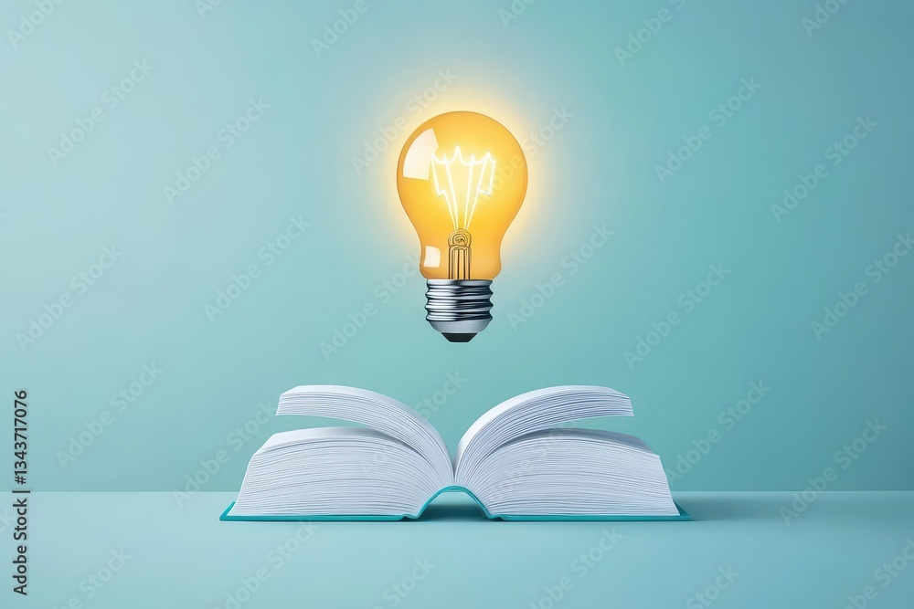 Aufkleber illuminated open book symbolizing knowledge and ideas with a radiant light bulb above offering inspi