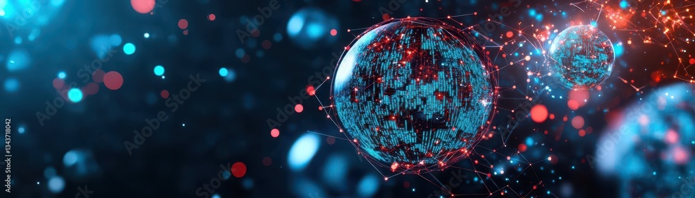 Poster intricate sphere adorned with vibrant digital patterns radiating a futuristic vibe in a minimalist s