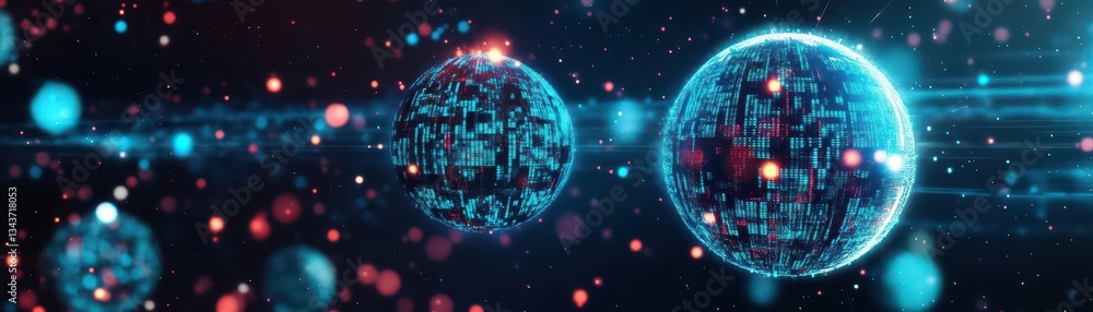 Aufkleber two radiant spheres emitting soft glows against a deep dark background creating a mystical atmospher