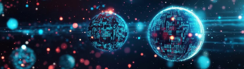 Two Radiant Spheres Emitting Soft Glows Against a Deep Dark Background Creating a Mystical Atmosphere of Light and Shadow in a Dreamlike Scene