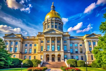 Naklejka premium Atlanta Georgia State Capitol Dome & Tholobate, Bottom Up View, Clear Sky, High Depth of Field Stock Photo