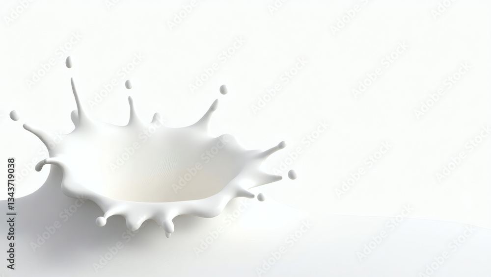 Poster a splash of milk in the air creating a dynamic shape, with droplets and waves, showcasing the liquid's texture 