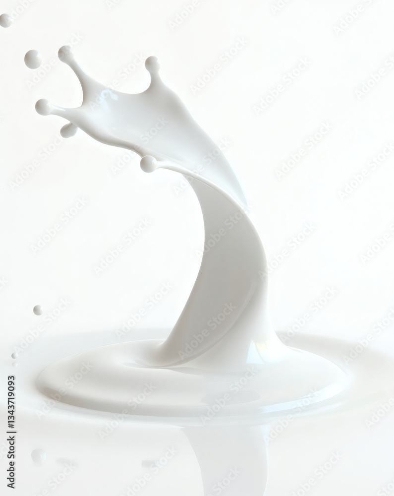 Poster a splash of fresh milk, creating an elegant shape and droplets. The image captures the fluidity and purity of the milk