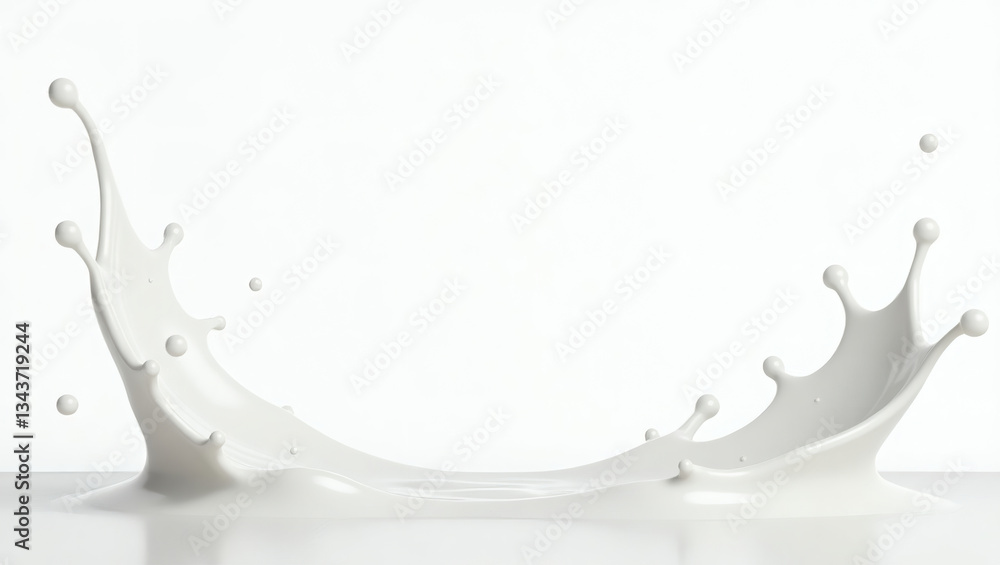Poster A milk splash with a crown shape. A close-up of fresh milk creating a dynamic splash with elegant curves