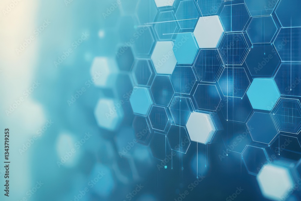 Poster Vibrant Blue Background Featuring Abstract Hexagonal Patterns Creating a Modern and Dynamic Visual Appeal for Graphic Design and Art Projects