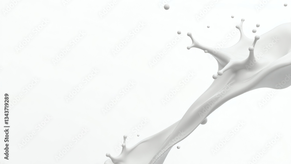 Poster a dynamic splash of fresh milk with droplets. capture the fluidity, texture, and purity of the liqui