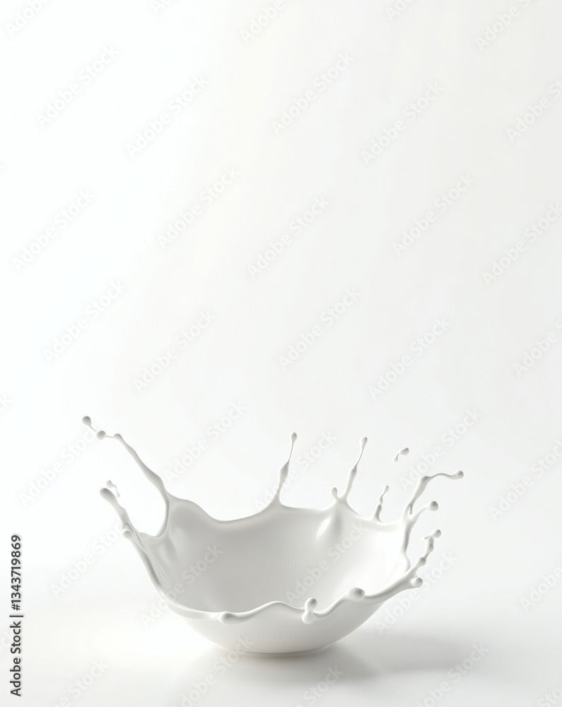 Poster splash of white liquid in a bowl, creating dynamic and eye-catching shape
