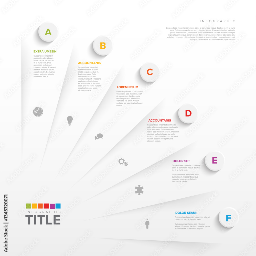 Poster a clean and modern infographic template featuring six sections marked a to f. each section includes 