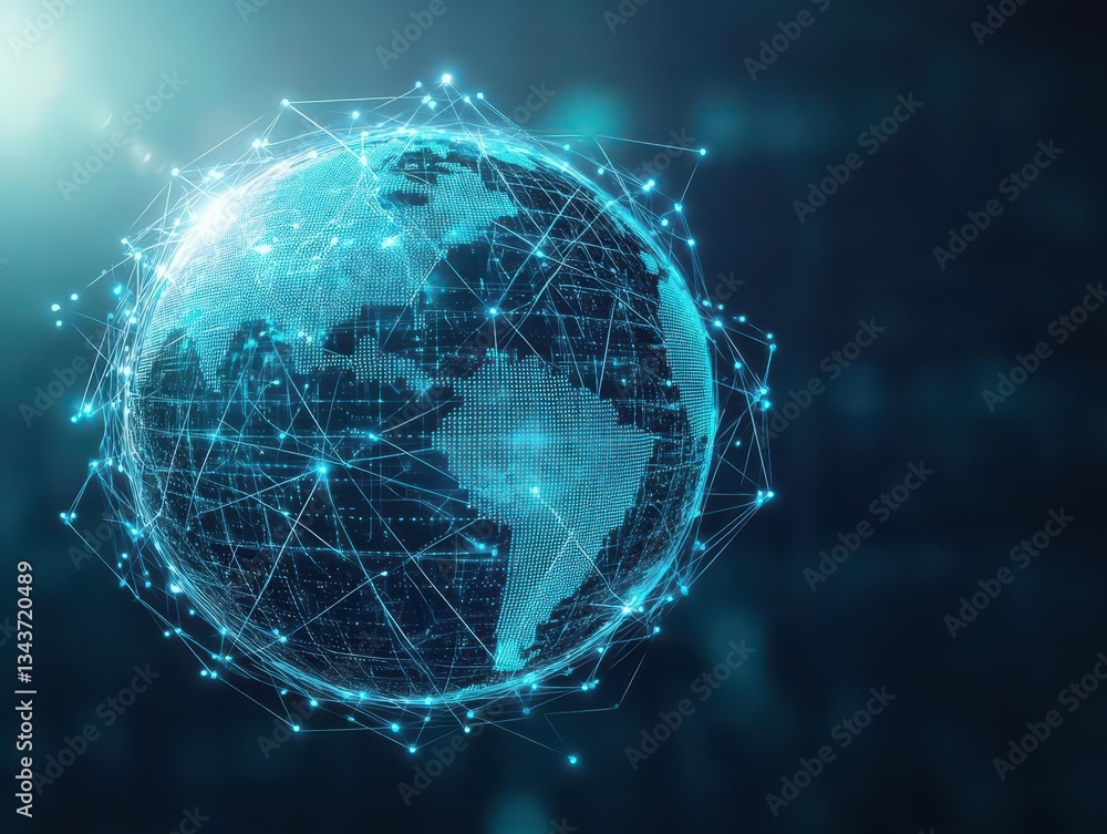 Poster a captivating globe with intricate network of connected lines and dots illustrating global connectiv