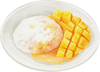 watercolor mango stricky rice