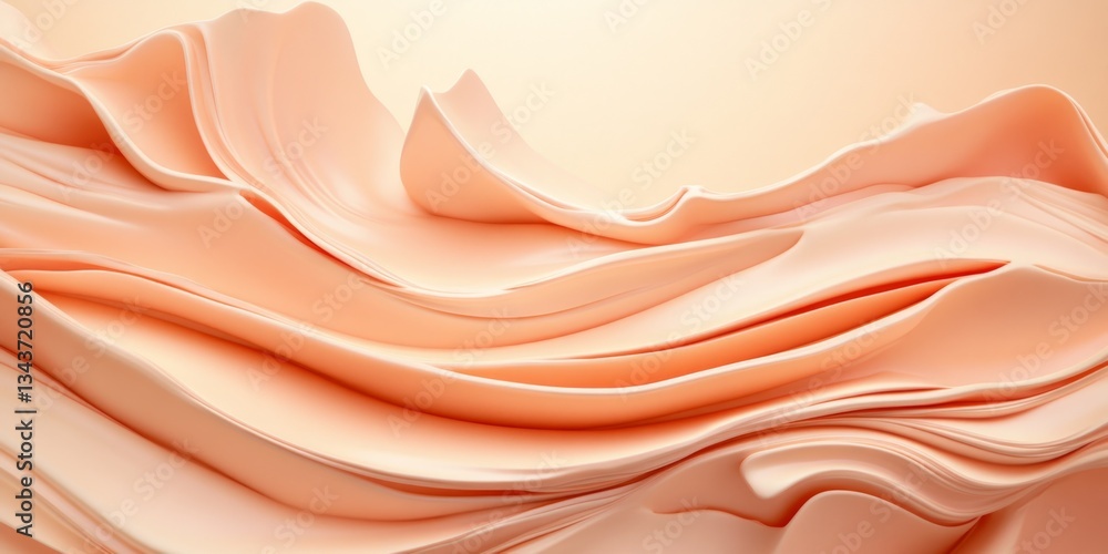 Poster soft peach fabric flows gracefully in waves, creating an elegant and calming atmosphere enhanced by 