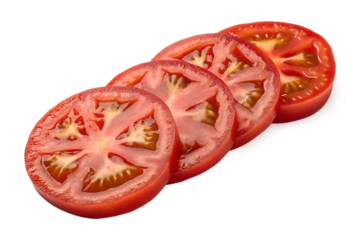 Four tomato slices isolated on transparent background