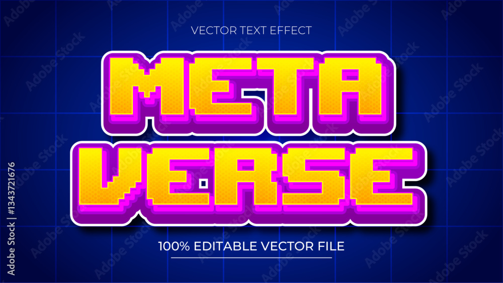 Poster colorful metaverse vector editable text effect template with pixel font style