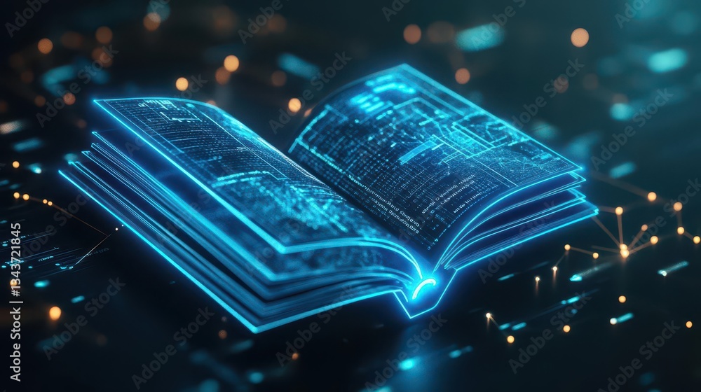 Poster an enchanting open book illuminated by soft glowing lights creating a dreamy atmosphere of knowledge