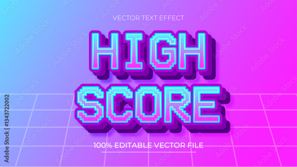 Fototapete high score futuristic editable pixel movie game style text effect