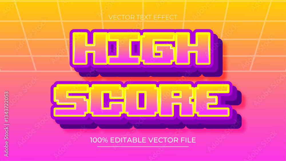 Poster high score futuristic editable pixel movie game style text effect