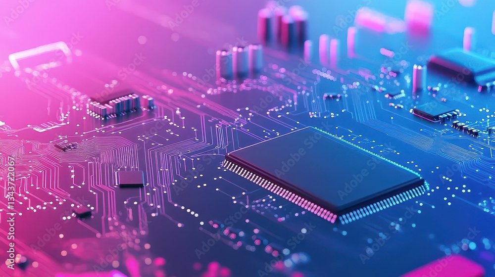 Poster intricate computer circuit board displaying complex connections and patterns with a modern aesthetic