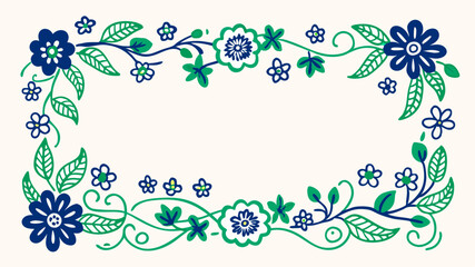 Wavy Floral Border: Design a minimal vector illustration of a wavy floral border with hand-drawn flowers and leaves, perfect for framing posters or invitations