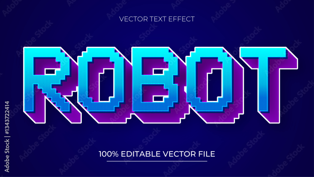 Poster Robot Pixel art editable text effect with neon color and glowing style