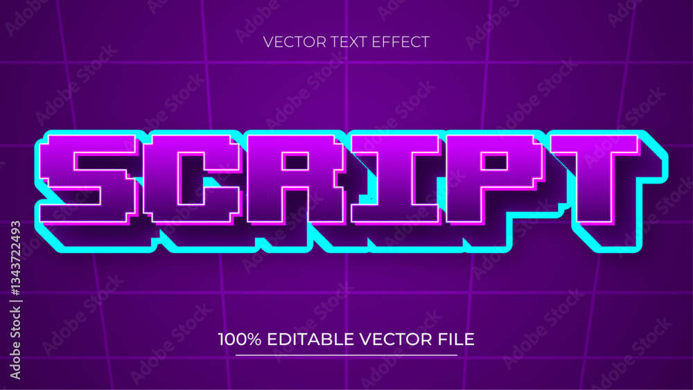 Poster Script editable text effect template with pixel futuristic style