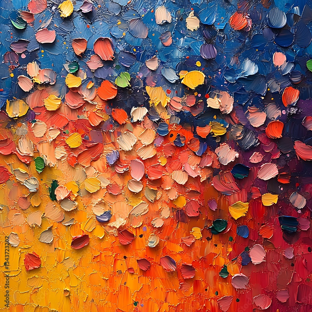 Poster abstract painting with a textured surface using a mix of vibrant colors in a impasto style