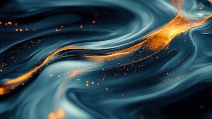 Abstract fluid dynamics with glossy oil waves, forming mesmerizing organic swirls in a moody dimly-lit setting.