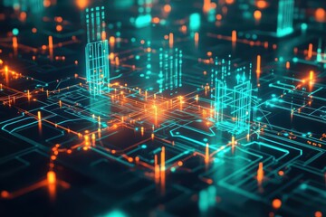 Mesmerizing Circuit Board with Illuminated Components and Glowing Lights Creating a Dynamic and Futuristic Technological Atmosphere of Innovation