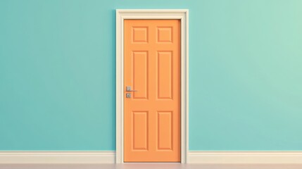 A Vibrant Orange Door Against a Serene Teal Wall: A Minimalist Interior Design
