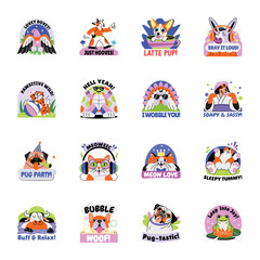Set of Cute Animals Flat Style Stickers 


