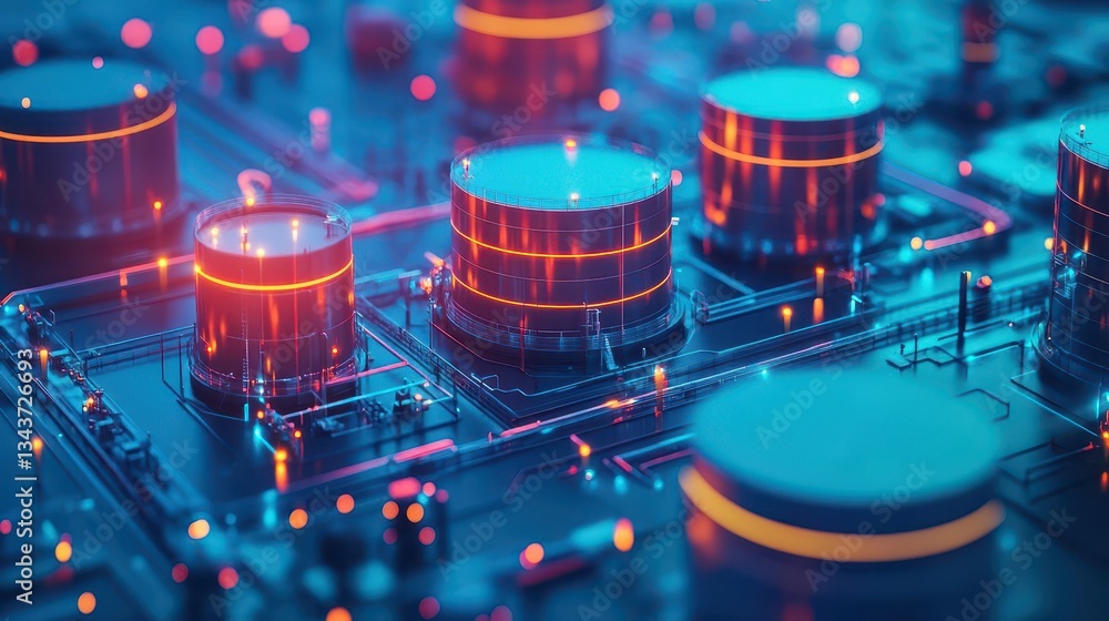Poster intricate close up of a computer processor illuminated by vibrant red lights showcasing technologica