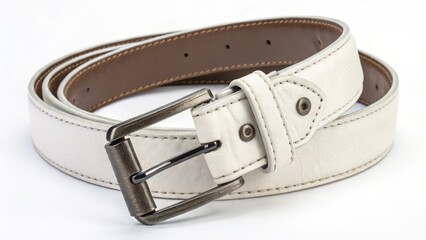 White Leather Belt with Metal Buckle