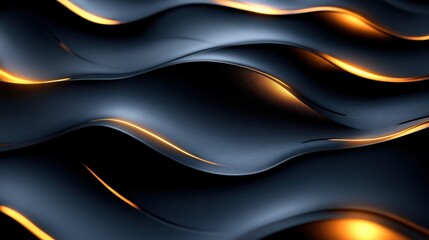 Sleek obsidian-black curves with radiant golden highlights forming organic abstract designs, shimmering subtly.
