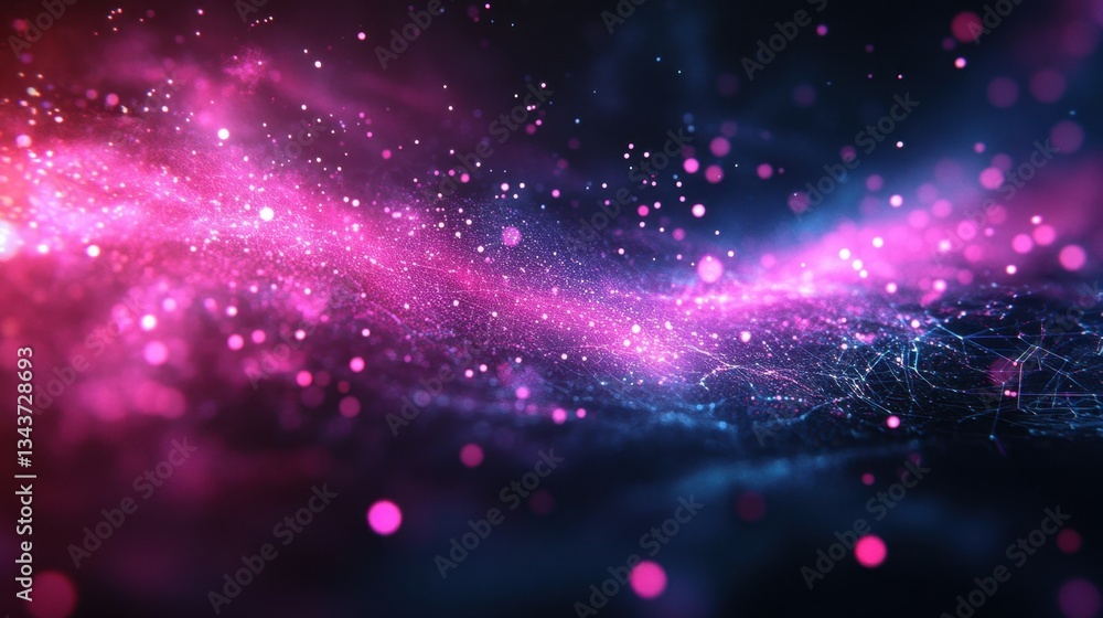 Aufkleber neon turquoise and hot pink sharp light waves with a futuristic cyber-grid glow and scattered glowin