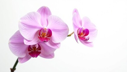 Delicate orchid blooms on a crisp white background, flora, botanical, isolation