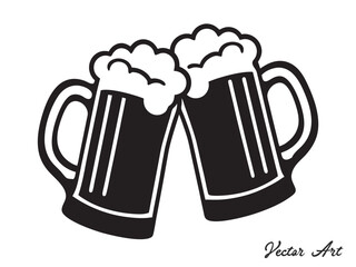 Beer mug silhouette vector, Two cheers beer mugs icon vector illustration