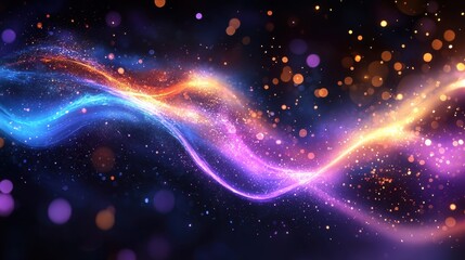 Bright neon chartreuse and violet lightning waves with an energetic electric glow and a high-contrast bokeh shimmer on a cosmic black backdrop