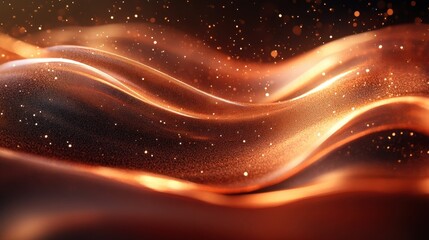 Obraz premium Warm copper and terracotta fluid waves with deep chocolate brown accents and a soft hazy glow effect on a shadowy background.