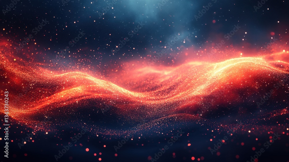 Poster soft abstract crimson red light waves with teal blue highlights and a shimmering bokeh effect on a d