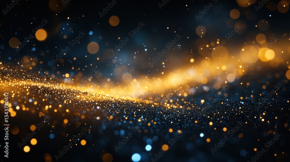 Poster soft abstract yellow light waves with cyan blue highlights and bokeh effect on a black backdrop, spa
