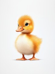 Obraz premium Cute and fluffy cartoon duckling with bright orange feathers, perfect for children's illustrations and playful designs.