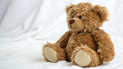 Obraz premium Brown Teddy Bear on White Fabric