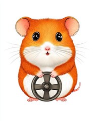 Obraz premium Cute cartoon hamster holding a steering wheel, ready for an adventure! Perfect for children's illustrations and playful designs.