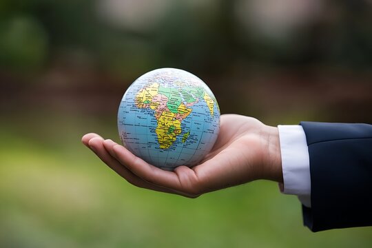 businessman hand holding globe Ai artificial