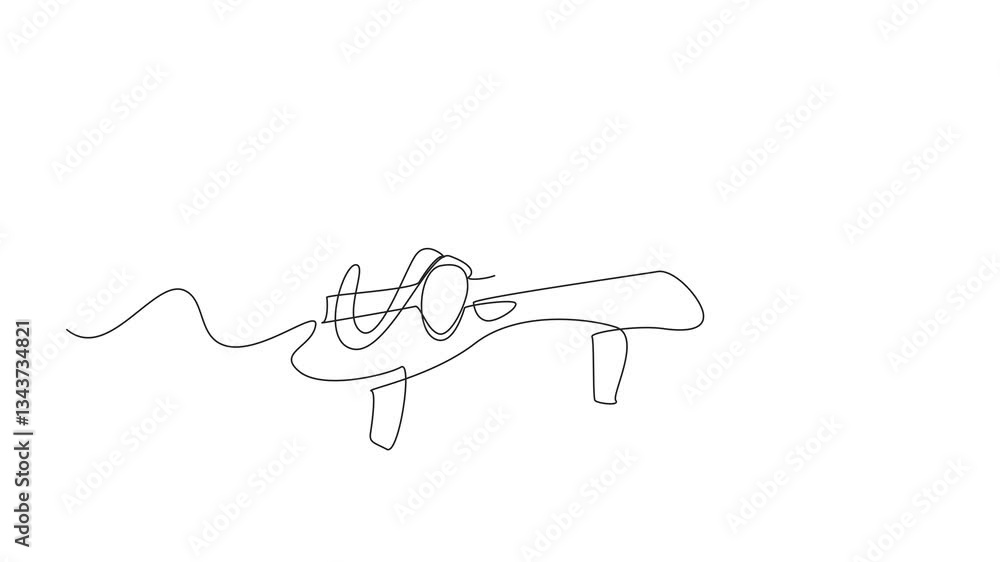 Poster animated self drawing of continuous one line drawing army helmet with dog tag attached to the helmet