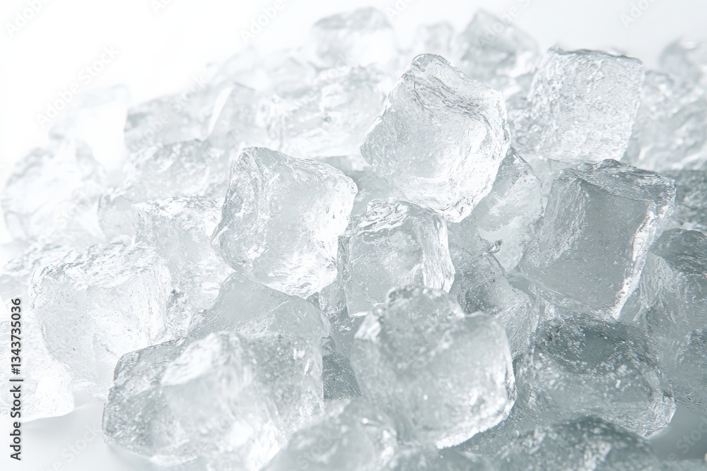 Aufkleber clear ice cubes piled together on a white surface for cooling beverages or other uses in a kitchen o