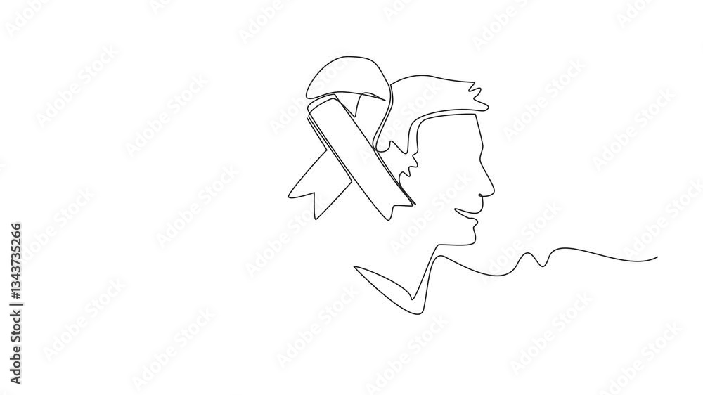 Aufkleber animated self drawing of single continuous line drawing green ribbon in middle of two people with di
