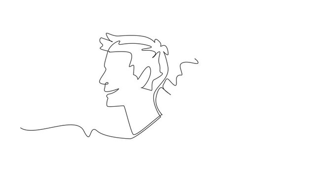 Self drawing animation of single one line drawing two heads with different responses. Smiling and angry. Like having multiple personalities. Needs expert help. World Bipolar Day. Full length animated - Powered by Adobe