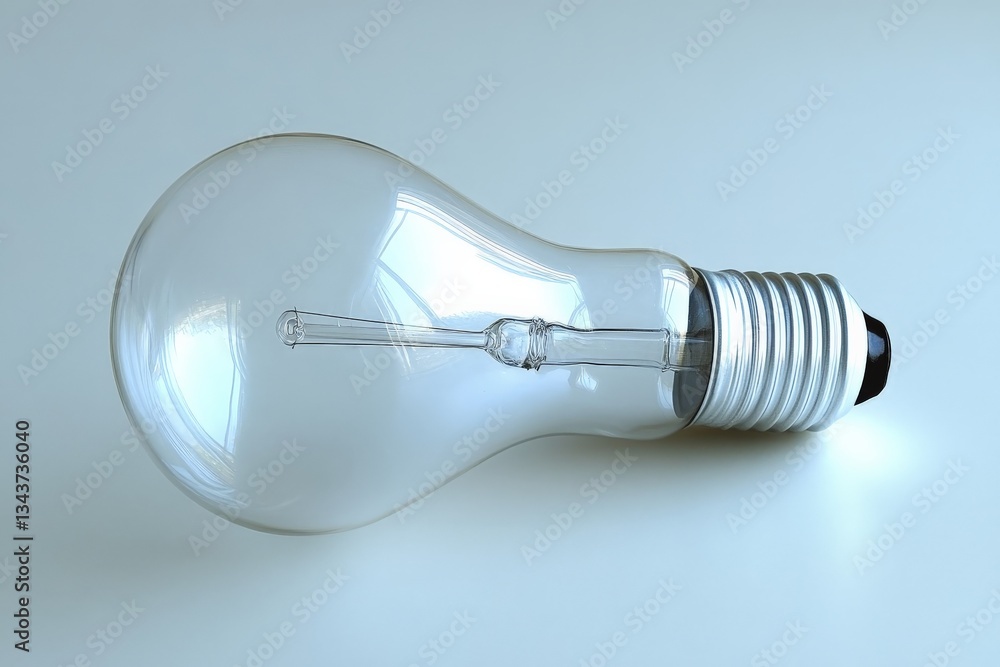 Poster Light bulb resting on a smooth surface with soft reflections around it during daylight