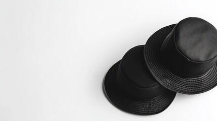 Two Black Hats Minimalist Composition High Angle View, Fashion, Style fashion photography, monochrome photography