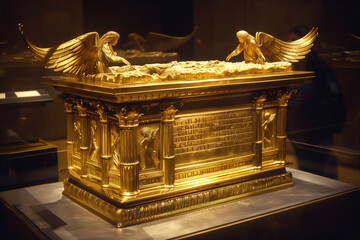 Ark of the Covenant a sacred golden chest built by the Israelites which holds the Ten Commandments given to Moses by God on Mount Sinai, Old Testament Bible stock illustration
